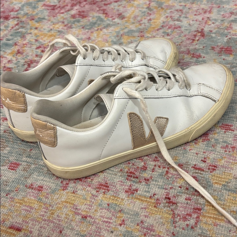 Veja Low Top Esplar White and Gold Sneakers